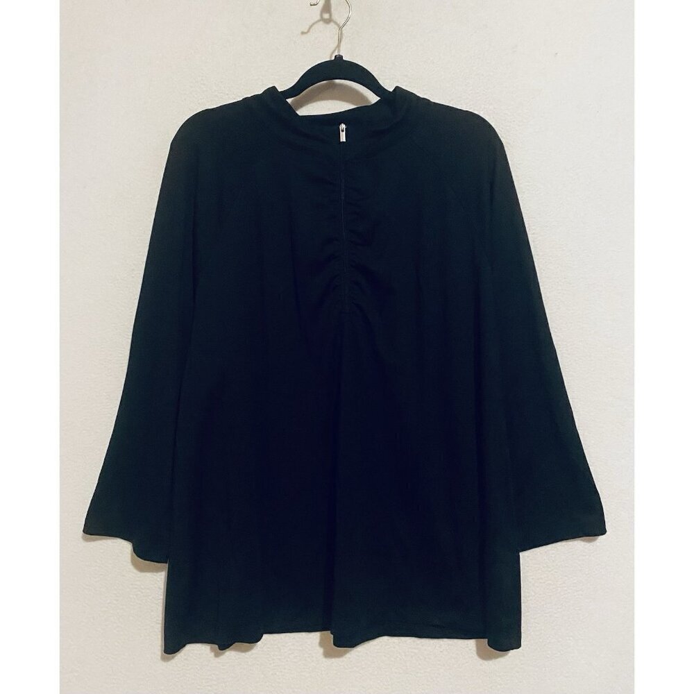 Chicos Zenergy Jacket Womens XXL Black Half Up 50 UPF3/4 Sleeve Sporty Chic